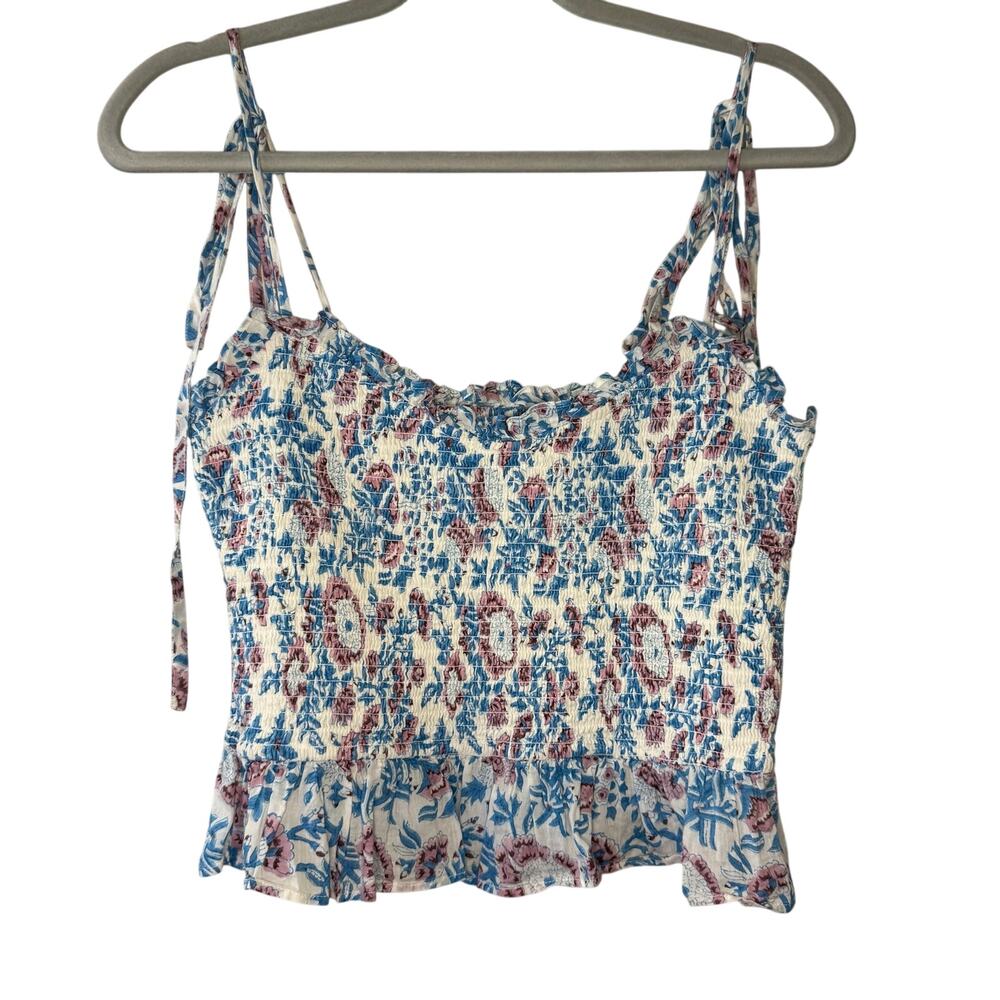 Alix of Bohemia tie-shoulder floral crop top peplum cami sz small artisan made